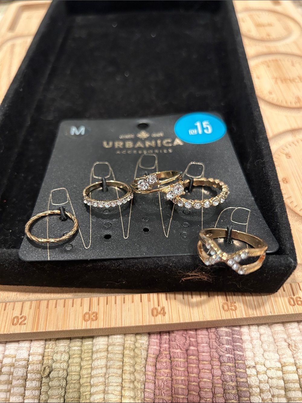 Urbanica Gold Rhinestone Stackable Ring 5 rings Set - Gold